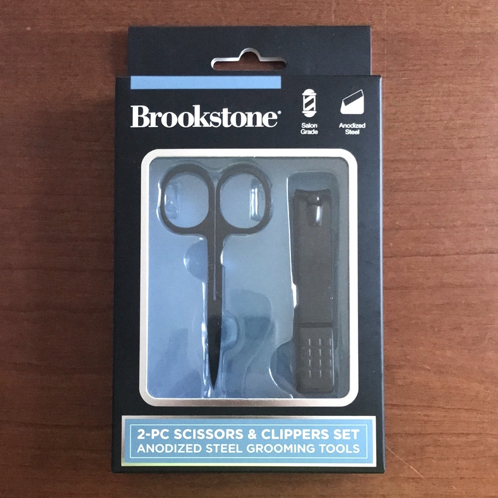 New BROOKSTONE Scissors & Nail Clippers Set *Black Coated Anodized Steel*